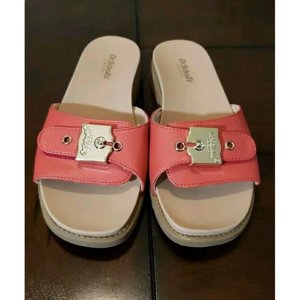 Dr. Scholls Buckle Slide Slight Wedge Sandals Size‎ 6.5 Pink Comfort Lightweight